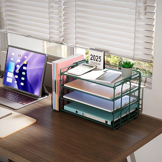 gianotter 4-Tier Paper Organizer With Magazine Holder, Desk Organizers and Accessories, Desk Accessories & Workspace Organizers, File Organizer for Office Supplies Storag (Green, 4-Tier)
