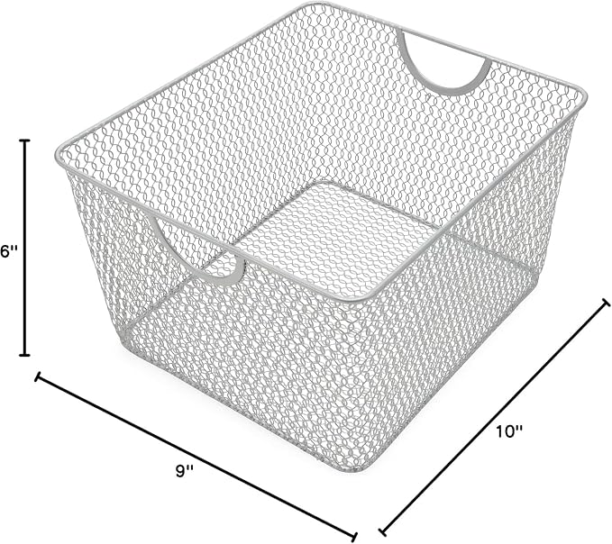 YBM Home Kitchen Pantry Organizer Wire Basket for Shelves, Cabinets, Pantry, Countertop, Mesh Open Storage Bin Metal Basket for Organizing Food Supplies 10” x 9” x 6”, Pack of 6, Silver