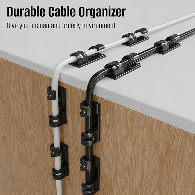 50 Pcs Self Adhesive Cable Clips,Upgraded Cable Management with Screw Hole,Strong Cord Organizer for Under Desk,Car,TV PC,Christmas Light Indoor/Outdoor-Black M