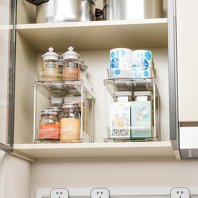 Yieach 2 Pack 2 Tier Pull Out Drawers for Medicine Cabinet Organizer,Bathroom Under Cabinet Storage,12.1″ Deep Pantry and Medicine Shelf Organizer for Toiletry Product,Vitamin Bottle and Supplement