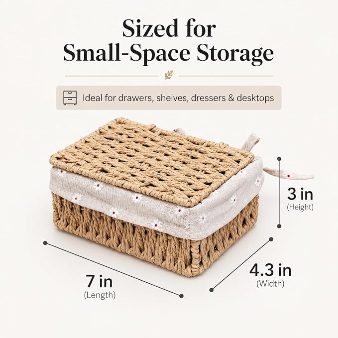 1PC Woven Storage Basket with Lid for Closet Shelf-Khaki Small | Bathroom, Closet & Shelf Storage Basket, Sewing & Towel Basket, Blanket & Toy Storage, Woven Basket with Liner