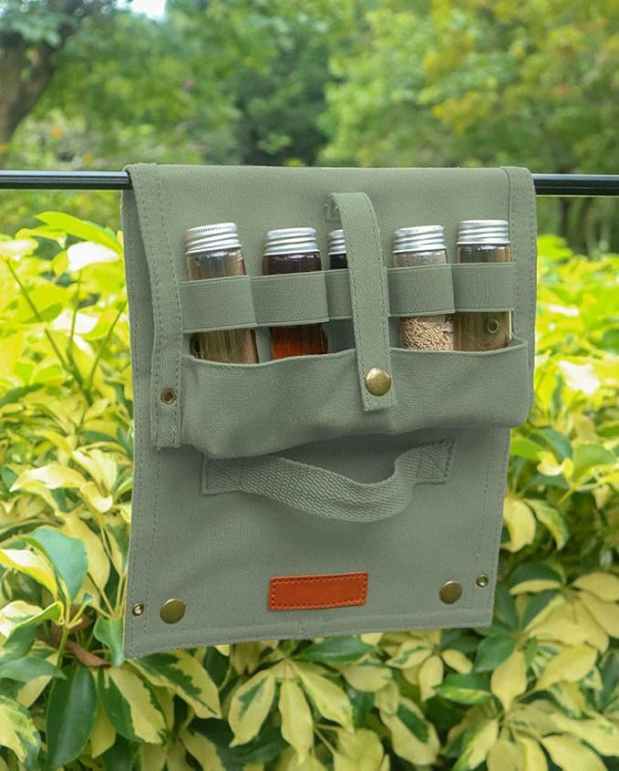 Travel Spice Kit, Portable Spice Bag with 10 Spice Jars, Canvas Seasoning Storage Bag Organizer, Seasoning Bottle Holder with Mini Condiment Bottle, Condiment Container Set for Camping BBQ(Green)