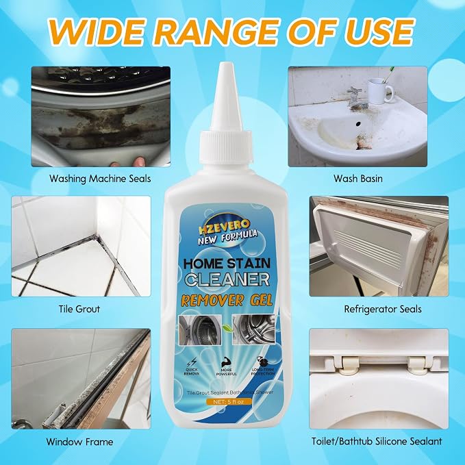 Mold Stain Remover Gel, Washing Machine Cleaner for Front Loader Washer Gasket Rubber Seal Home Stain Removal Gel for Grout, Caulk, Refrigerator, Shower, Bathtub, Bathroom Cleaning Solution (5 Fl Oz)