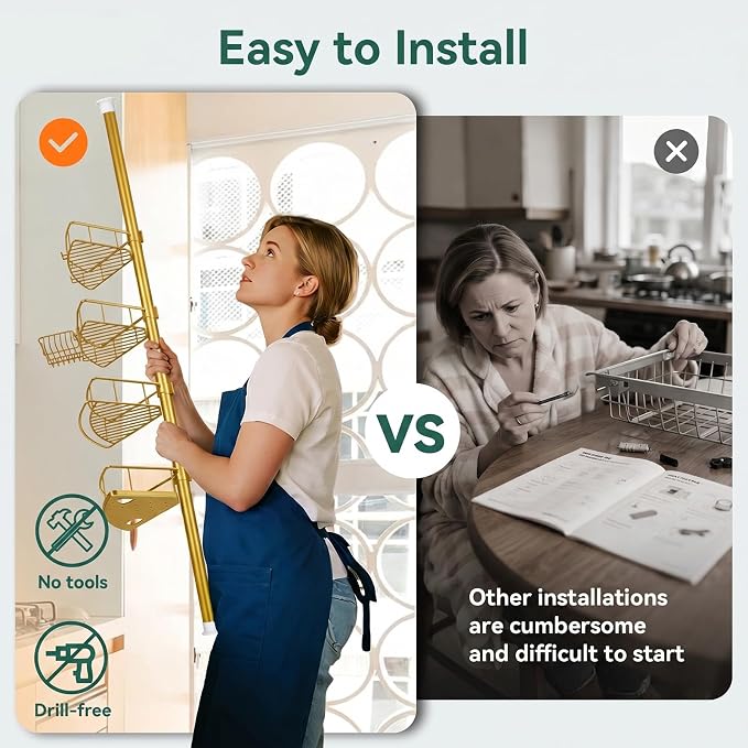Corner Shower Caddy Tension Pole, 4 Tier Rustproof Shower Tension Rod Organizer, Adjustable 25-125 Inch Bathroom Shower Organizer Shelves for Bathtub Shampoo Storage, Gold