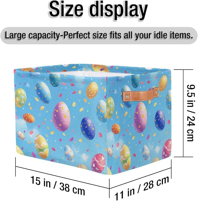 Rectangle Storage Baskets for Shelves, Easter Eggs Rubans Storage Cube Organizer Bins Collapsible Toy Basket for Nursery Home Room