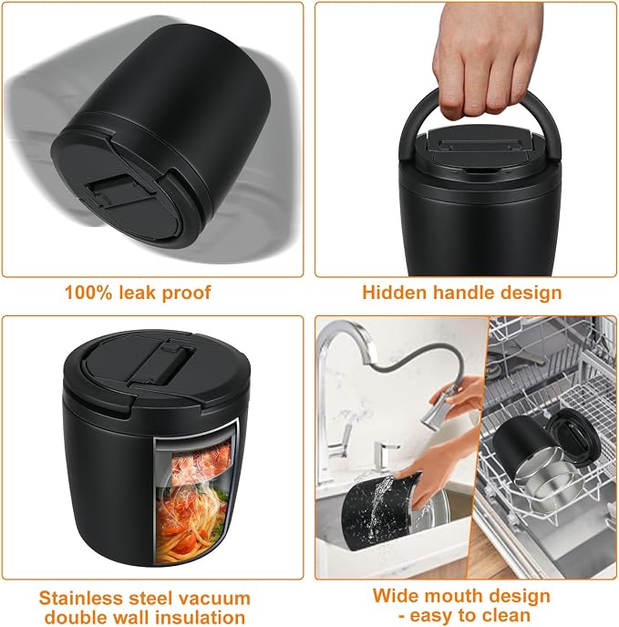 wiwens 40oz Insulated Lunch Containers for Adults Soup Thermo for Hot Food | Leak Proof Wide Mouth Vacuum Stainless Steel Thermal Jar Bento Box with Buckle Lid and Spoon
