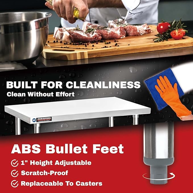 DuraSteel 30x24 Stainless Steel Work Table - NSF Commercial Prep Metal Table - Outdoor Pizza Oven Stand w/Under Shelf - Kitchen Island Laundry Utility Garage Microwave Stand Large Rolling Storage Cart