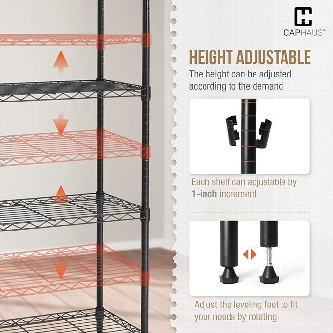 Fencer Wire NSF 6 Tier Wire Shelving Unit w/Baskets & Liner, Storage Rack Kitchen, Bathroom, Laundry Closet, Wire Shelving Basket Shelves, Storage Rack Corner Shelves, Black