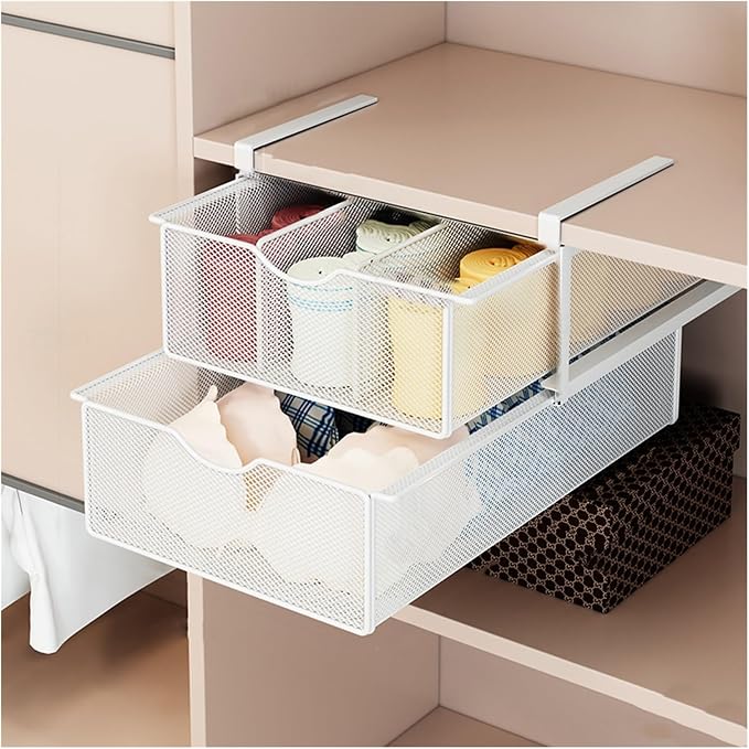 Compact Hanging Pullout Drawer Basket,Pull Out Drawer Organizer Containers Storage Bin,Stackable Shelf Baskets Organizer(Style 2)