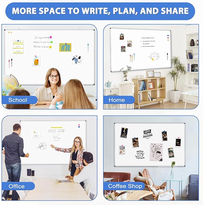 WALGLASS Large White Board, 72" x 48" Double-Sided Dry Erase Board Magnetic Whiteaboard for Wall, Hanging Mounted Whiteboard Silver Aluminium Frame for Home, School, Office