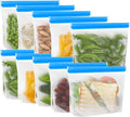 IDEATECH Reusable Sandwich Bags Dishwasher Safe, Quart Freezer Bags Stand Up, Leakproof & BPA Free Reusable Storage Bags for Food Storage, Home Organization, Traval (10Pack)