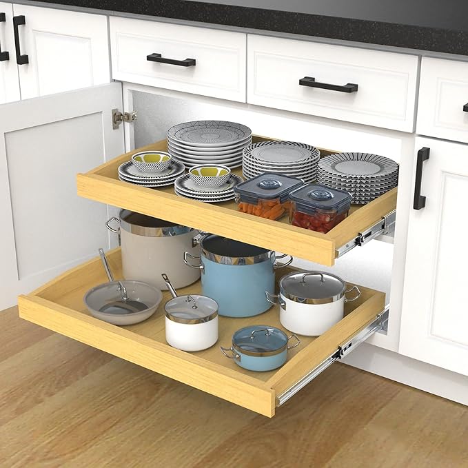 Wooden Pull out Cabinet Organizer 11" W x 21" D x 3.35" H, Heavy Duty Slide Out Drawers Pull-Out Home Organizers for Kitchen Cabinets