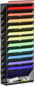 Marbrasse Wall File Holder 13-Tier Hanging Wall File Organizer, for Papers, Files Clipboard & Magazine Organizer, Wall Mount File Holder Great for Office Home (Black)