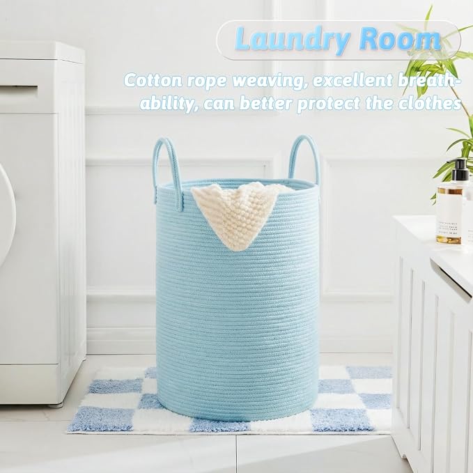 Laundry Basket,Woven Cotton Rope Laundry Hamper,60L for Decor Storage of Dirty Clothes,Toys and Blankets in Bathroom,Baby Room and Living Room