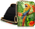 Blusabaca RFID Credit Card Holder Small Women Travel Wallet, Parrot Bird | Removable Keychain, Case with Zipper, Vegan PU Leather, Cash Coin Pocket, Business Accordion Purse, Ladies Female Gift