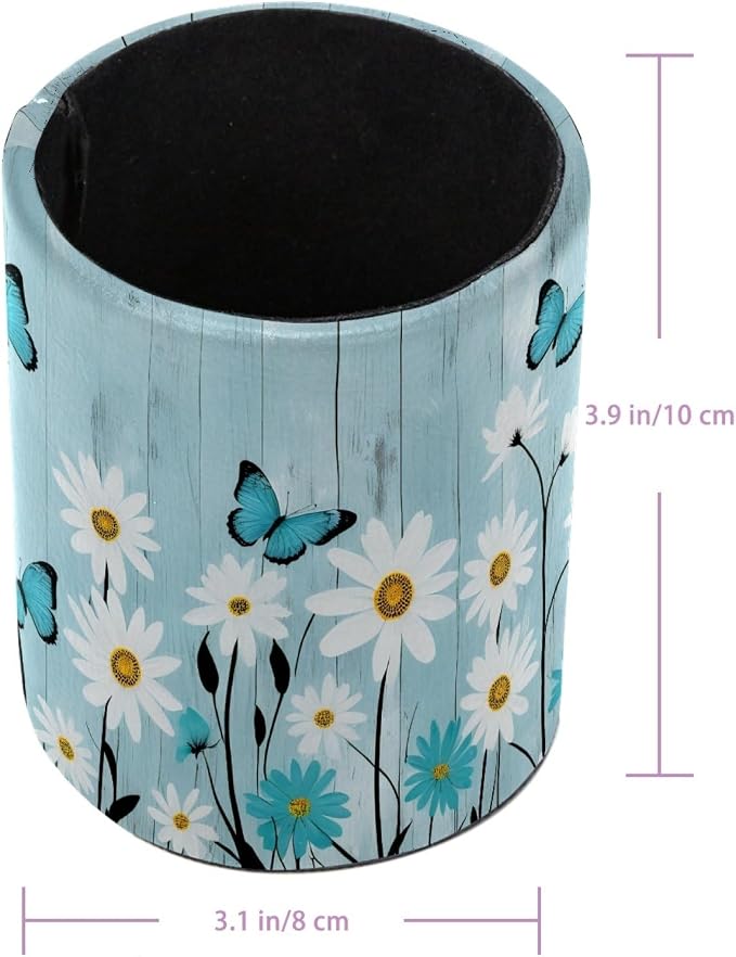 Vintage Farmhouse Flowers Pen Holder Pencil Organizer for Desk, 3.1” x 3.1” x 3.9” Pencil Cup Office Supplies, Large Capacity Cute Pen and Makeup Brush Holder for School, Desktop