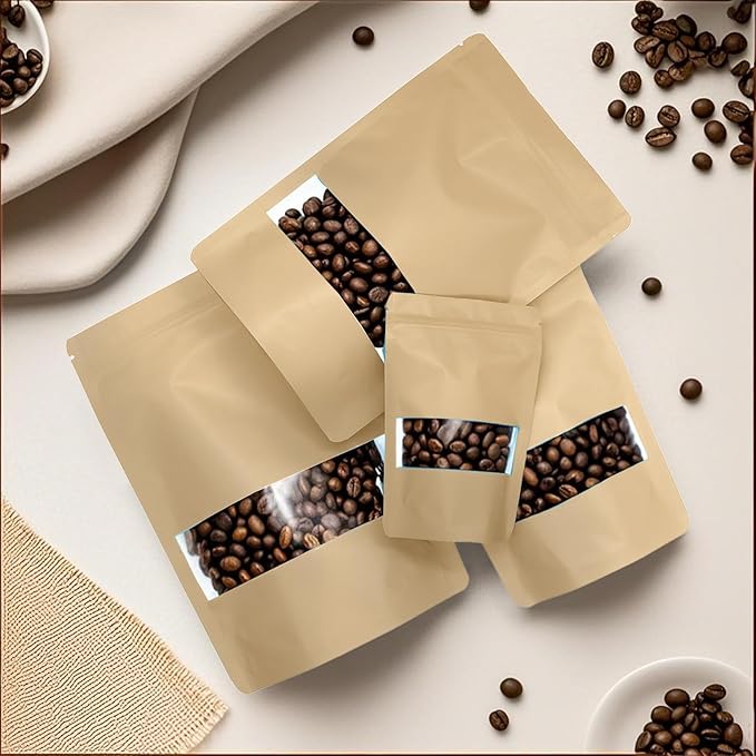 100PCS Foil Pouch Mylar Bags with Clear Window,ULIFESTAR Stand Up Sealable Bags with Tear Notches,Resealable for Food,Party Favors,Gift Packaging and Small Business(10 * 15cm/3.94 * 5.91",Gold)