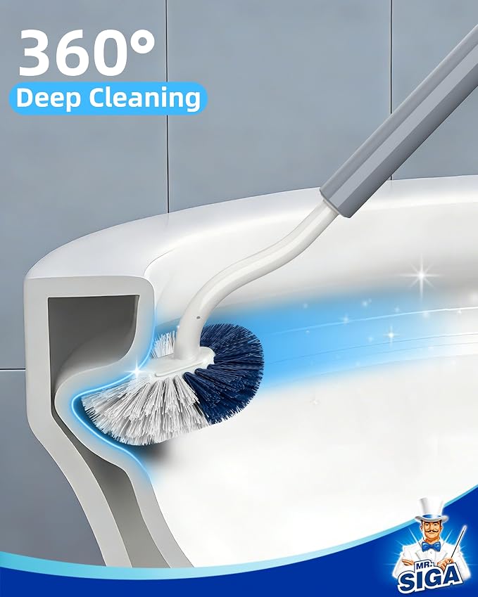 MR.SIGA Toilet Bowl Brush with Curved Design for Under Rim Deep Cleaning | Non scratch bristles easily clean hard to reach areas, 16.2 inch/41.1 cm long handle, semi-open ventilated base for quick dry