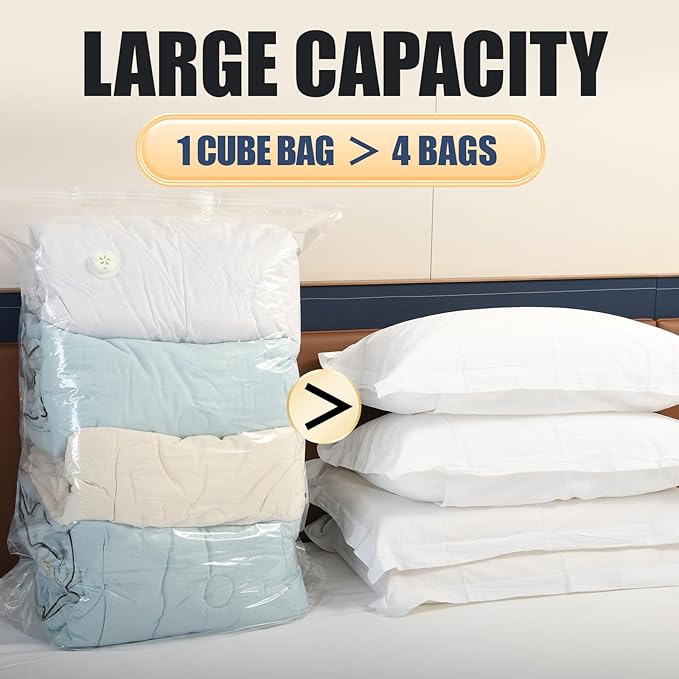 3 PACK Cube Vacuum Storage Bags,Jumbo Cube (31.4 * 39.3 * 14.9 Inch), Extra Large Vacuum Seal Bags for Clothing, Comforters, Blankets, Bedding, Closet Organization Space Saving