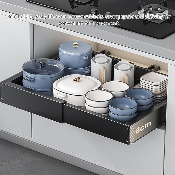 Cabinet Pull Out Shelves Telescopic Storage Basket | Slide Out Drawers for Home Pantry Laundry Apartment Dorm Corner Desk Dresser
