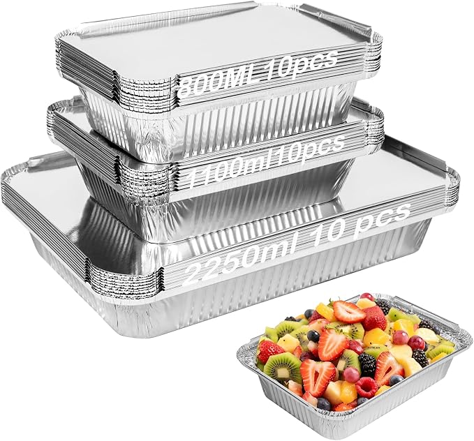 Notwoe® 40 Pack Disposable Aluminum Pans With Lids, 12x8 And 8x6 Square 8x5 6.9x4.3 Square Combo Set, Disposable Baking and Cake Pan. (40 Pack w/Lids)
