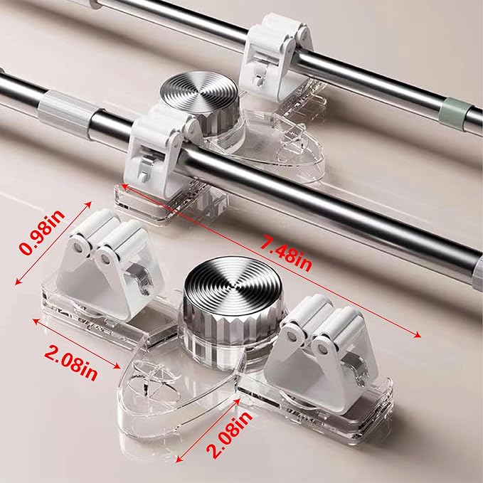 4 Pack Broom Holder Mop Hanger, No Drill Suction Cup Adjustable Organizer with Hooks Broom Hanger Organizer for Bathroom Kitchen Office Utility Room Laundry Home Garden Garage Storage Organizatin Rack