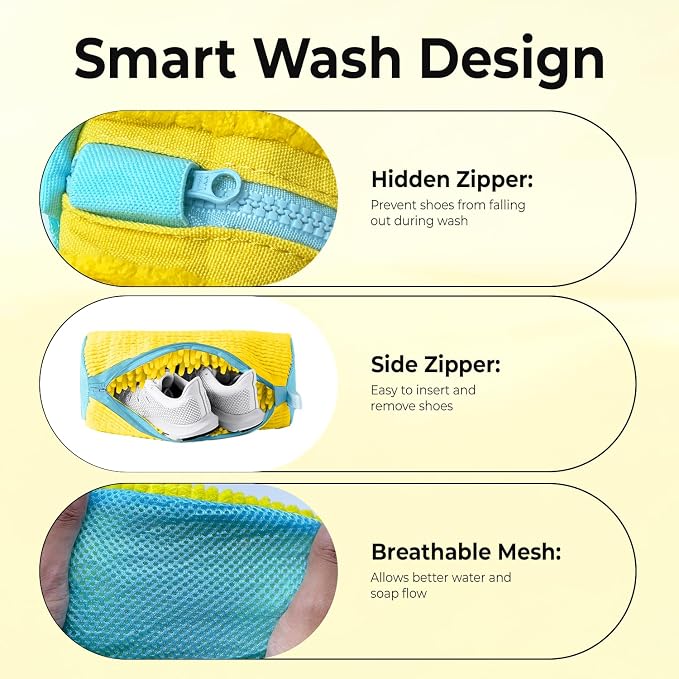 2PCS Shoe Washing Machine Bag with Pair of Shoes Tree and 4 Deodorizer Balls, Durable Zipper Reusable Shoe Washing Bag with 20000+ Fluffy Fiber Lining For 360° Cleaning for Sneakers