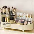 Rotating Makeup Organizer for Vanity with Brush Holder, Cosmetic Makeup Storage Organizer, Large Spinning Makeup Skincare Organizer, Countertop Makeup Perfume Organizer, Lotions Display Case Ivory