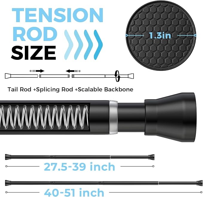 28-48 Inch Adjustable Stainless Steel Anti-Slip Spring Tension Small Shower Curtain Rod - No Drilling, 7/8" Tension Rod for Bathroom Bedroom Doorway Closet Door