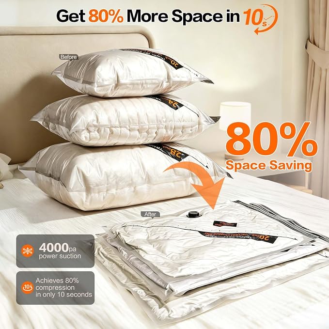 Rechargeable Wireless Pump Travel Storage Bags Set - 15 Pack Portable Space Saver Bags for Travel & Home - Vacuum Compression Packing Seal for Clothes, Blankets, Seasonal Storage