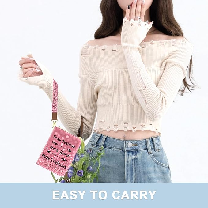 Aiawoxc Credit Card Holder, Small RFID Wallet Slim Leather Card Organizer Case with Zipper and Wristlet Strap, Work Hard