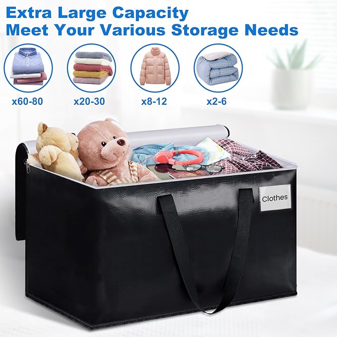 StorageRight Large Moving Bags Heavy Duty Storage Totes for Storage,Packing & Moving Collapsible Moving Supplies with Large Capacity, Reinforced Zippers and Handles, 88L, 10 Packs