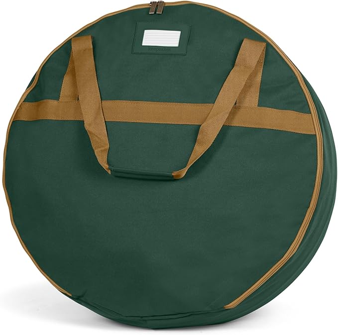 Covermates Keepsakes Wreath Storage Bag – Heavy-Duty Polyester with Buckle Straps & Interior Pouch – Protective Holiday Wreath Organizer with Handles, D-Ring & Label Window, Green