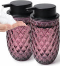 Glass Foaming Soap Dispenser, Purple Embossed Foam Hand Soap Dispenser | 2PCS Refillable Foaming Soap Bottle, with Black Pump for Bathroom, Kitchen, Elegant Modern Home Decor, 12 OZ Large Capacity