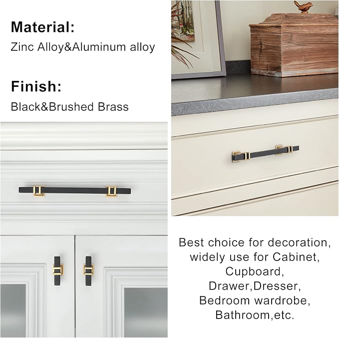 25 Pack 6-1/4 Inch Cabinet Pulls Black and Gold Cabinet Handles Kitchen Cabinet Handles, Black Dresser Drawer Pulls Kitchen Cabinet Hardware