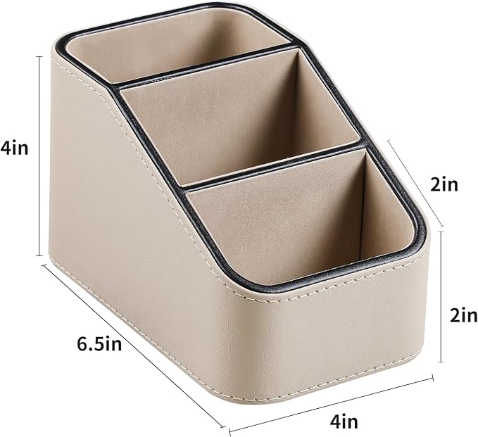 3 Compartments PU Leather Remote Control Holder, TV Remote Holder for Couch | Small Pen Desk Organizer for Office Bedside Living Room, Remote Caddy Nightstand Organizer