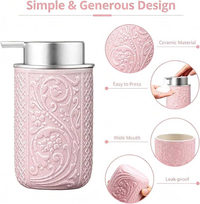 12OZ/350ML Ceramic Foaming Soap Dispenser Empty Hand Soap Dispenser Refillable Lotion Containers with Pump