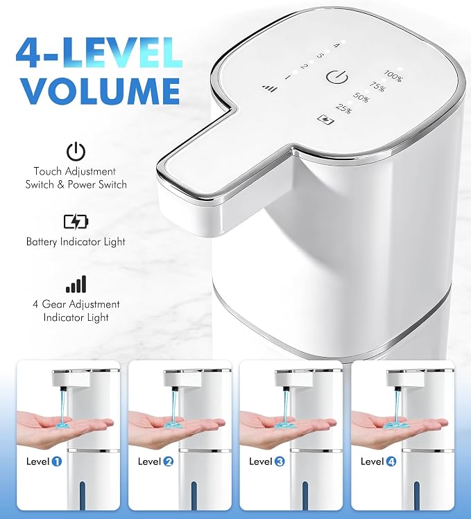 RYTOXILO Automatic Soap Dispenser Touchless, 2 Pack White Auto Soap Dispensers for Bathroom and Kitchen, 15 Fl Oz Plastic Electric Hands Free Dish Liquid Dispensers Wall Mount with 1200 mAh Battery | Touchless, Hands-Free