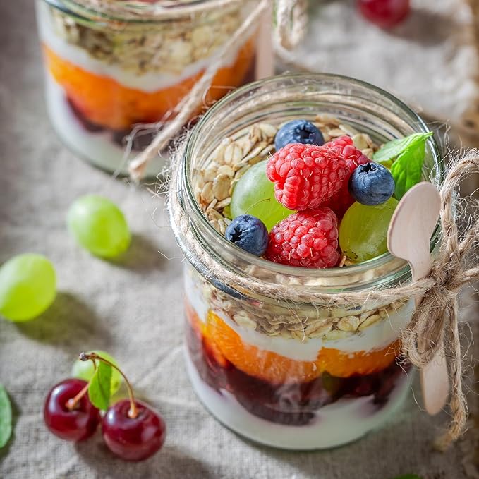 SHOWIN Overnight Oats Containers with Lids, 16oz Glass Jars with Lids 4 pcs, Apricot, Wide Mouth Mason jars for Salad, Yogurt, Snacks, Meal Prep
