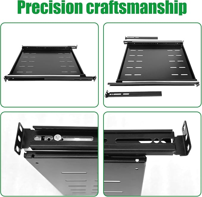 Keyboard mount-1U Sliding Shelf 19in Mount Keyboard Shelf Tray 4 Post Rack Mount Adjustable Depth 31.5 to 42inch for 19" Server Network Rack&Cabinet (Rack drawer-650)