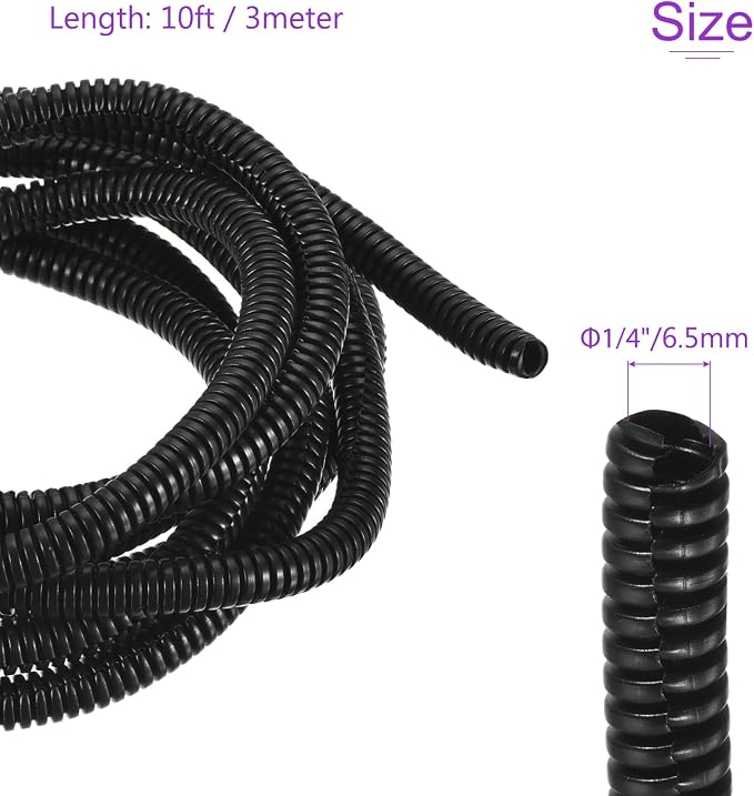 DMiotech 10ft Wire Loom Split Tubing 1/4 Inch(6.5 Mm) ID, Cord Protectors from Pet Flexible Conduit Cable Management for Office, Home, Garden, Black