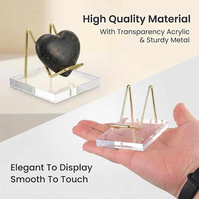 Skrfren Square Business Card Holder Metal Display Stand with Acrylic Base Business Card Holder Desk Rock Easel Stand for Fossil Coral Mineral Rocks Geodes Agate Collectibles