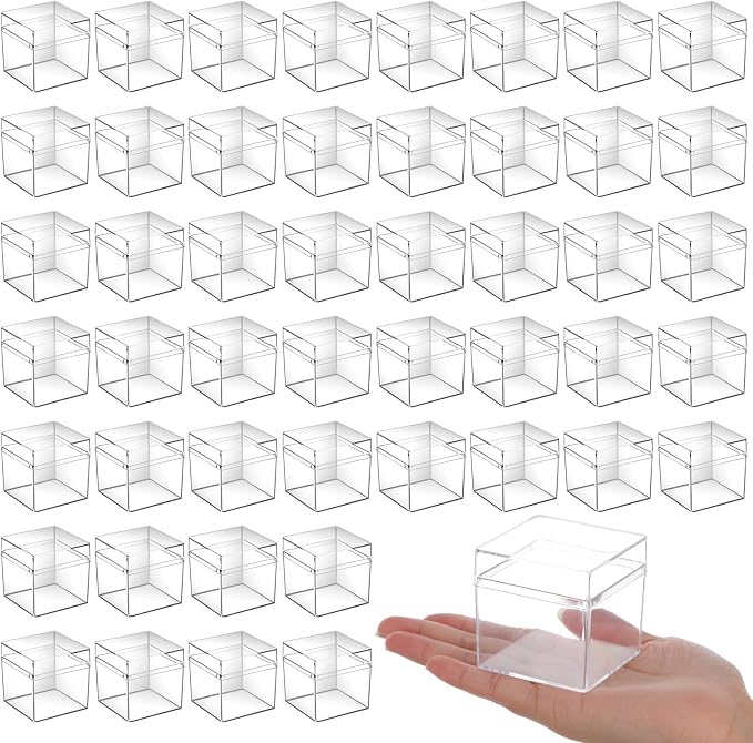 48 Pcs Clear Acrylic Box 2 x 2 x 2 Inch Mini Acrylic Box with Lid, Small Acrylic Square Candy Boxes Stackable Cube Storage Containers for Storage Candy Pill Earring Jewelry Small Item