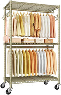 ULIFHOME P1 Rolling Clothes Rack, Portable Wardrobe Closet with Wheels, Heavy-Duty Closet Clothing Rack for Hanging Clothes, 35.5" W x 15.7" D x 80.5" H, Hold 500lbs, Gold