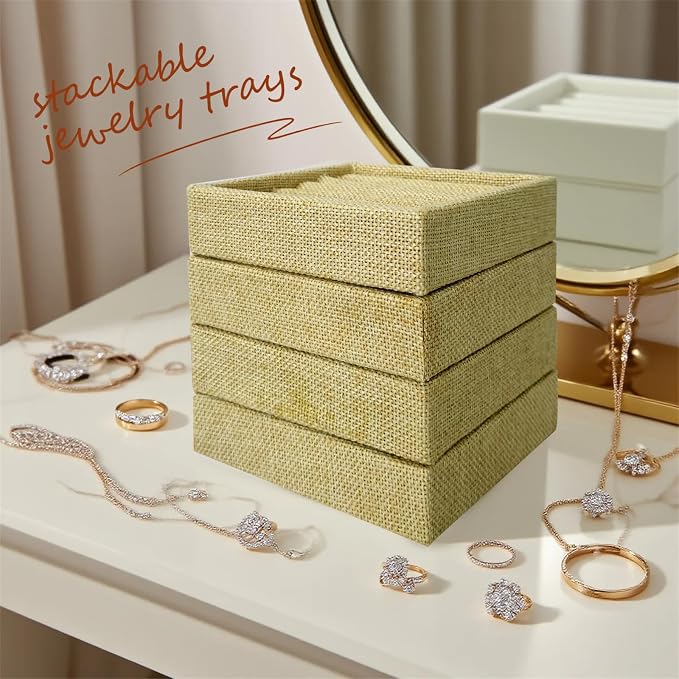 SCIKHETF Velvet Ring Earrings Studs organizer Tray Small Ring Insert Display Tray 5 Slots Stackable (Linen)