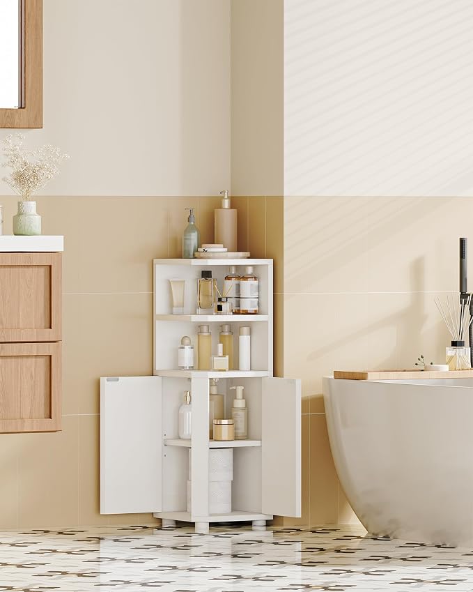 Hzuaneri Corner Cabinet, Small Bathroom Corner Cabinet with Doors | Narrow Storage Cabinets with Adjustable Shelves, Bathroom Organizers and Storage for Small Space, White BC21003X