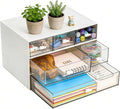 Lyellfe 3 Tier Small Desk Organizer with 6 Drawer, Stackable Desktop Storage Box, Portable Size Office Supplies Jewelry Storage Case, Makeup and Stationary Organizer for Cosmetic, School Supply