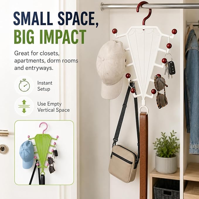 V-Shaped Double-Sided Closet Organizer Hanger, Multi-Functional V-Shaped Double Sided Hanger Storage Rack, Vertical Closet Storage Rack for Shirts, Light Jackets, Hats, Scarves (4, Green)
