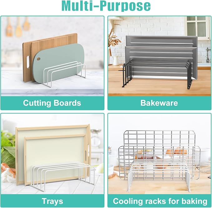 SIBAO [2-Pack] Large Cutting Board Organizer, Cutting Board Holder Rack Baking Cookie Pan Sheets Cooling Racks Storage Stand for Kitchen Cabinet -Divided Holder with 6 Slots(White)
