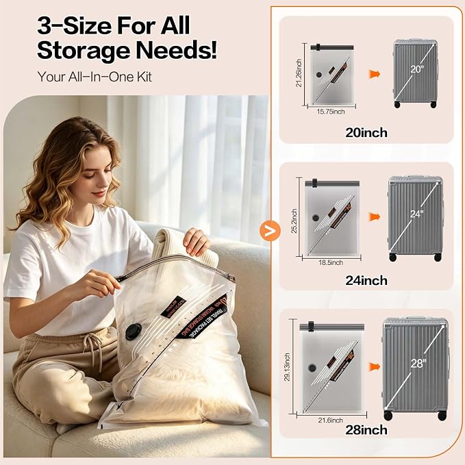 Rechargeable Wireless Pump Travel Storage Bags Set - 10 Pack Portable Space Saver Bags for Travel & Home - Vacuum Compression Packing Seal for Clothes, Blankets, Seasonal Storage